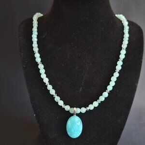 Handcrafted Artisan Amazonite Grade 'AAA', Jade, Swarowski Crystal Necklace